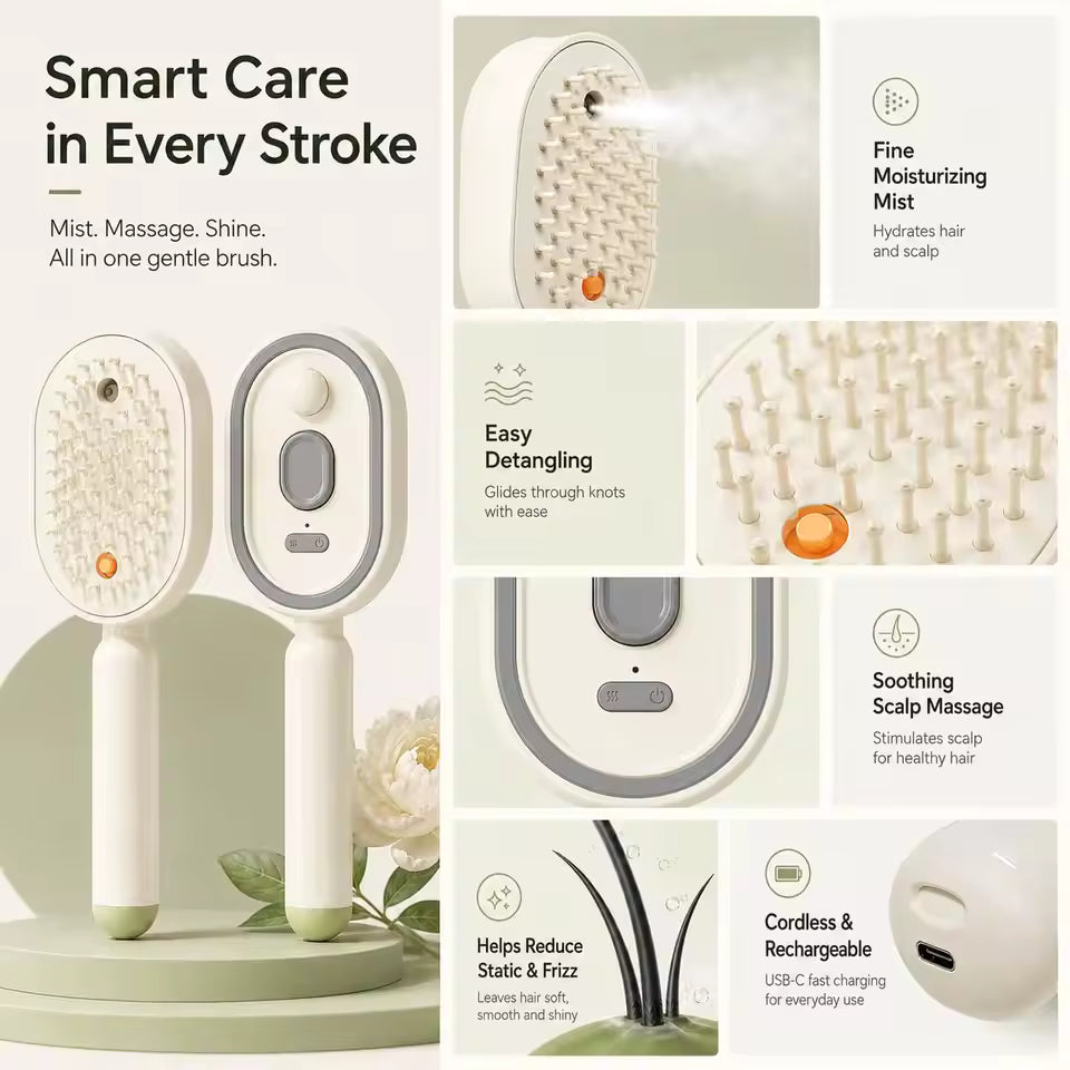 SleekGlide™ Rechargeable Hair Smoothen Brush with Detangling Comb