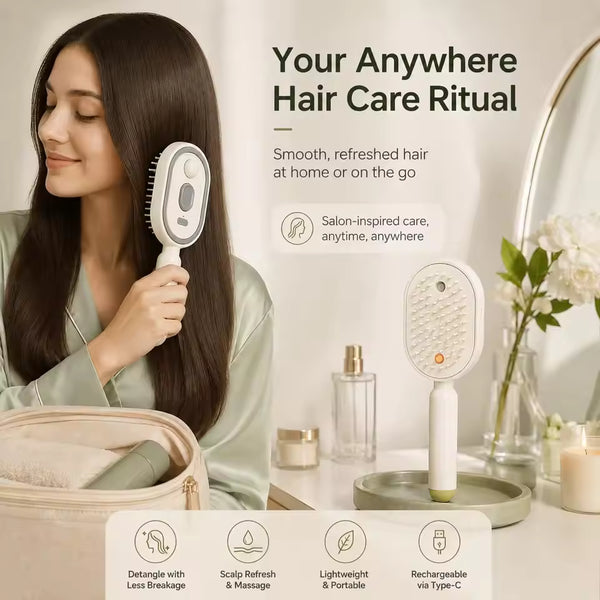 SleekGlide™ Rechargeable Hair Smoothen Brush with Detangling Comb